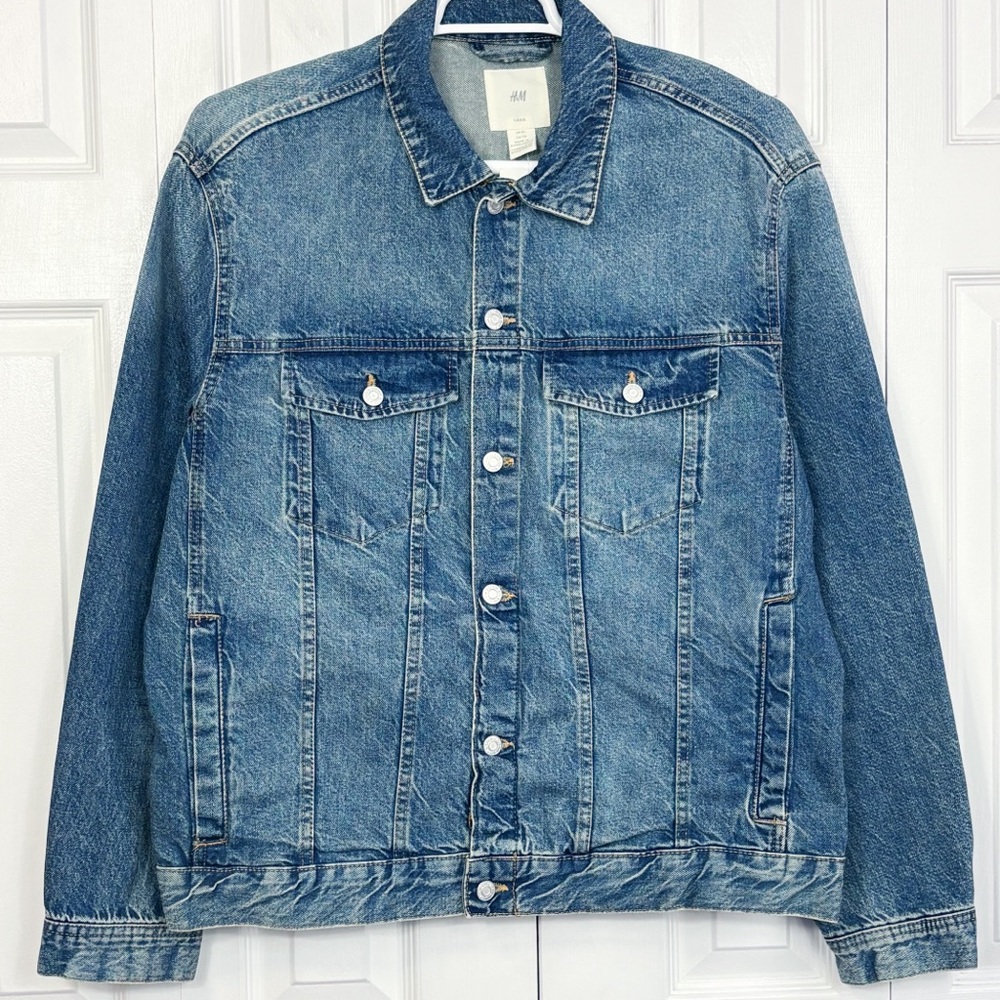 NWT H&M LOGG Classic Medium Wash Blue Denim Trucker Jean Jacket XL